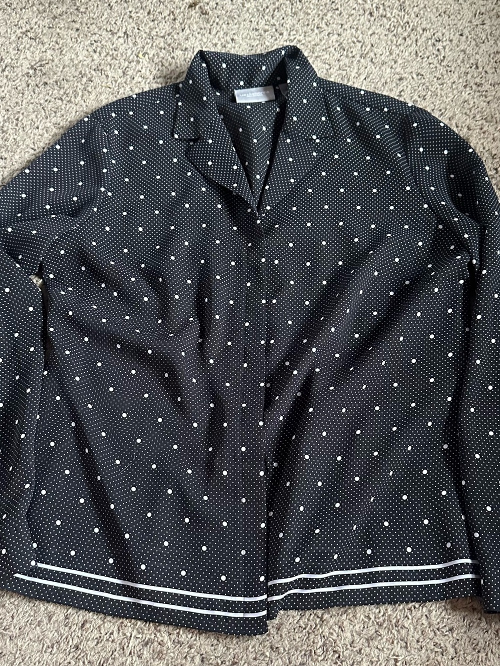 Liz Claiborne Black Blouse with White Polka Dot Trim